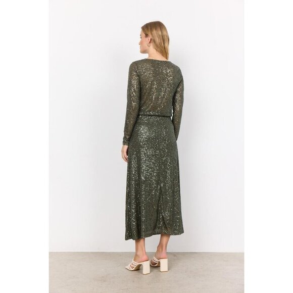 NWT SOYA CONCEPT Nanette 3 Chic Olive Green Glam Sequin Skirt - Picture 4 of 7